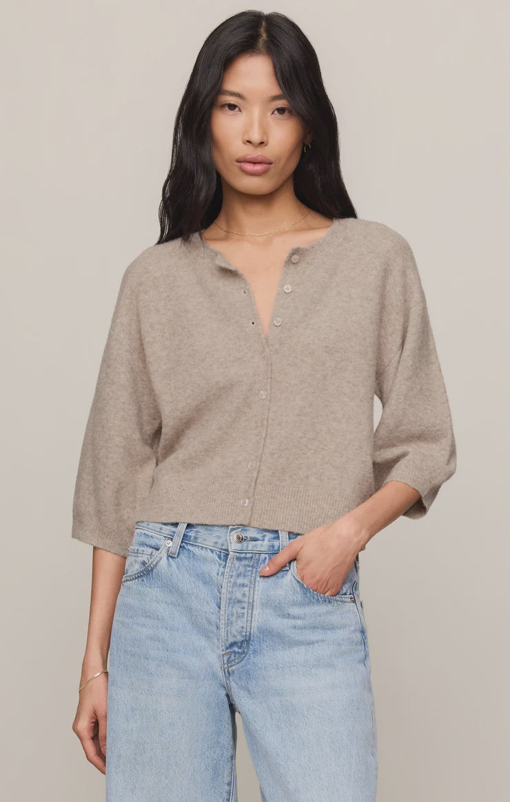 Z Supply Valor Short Sleeve Cardigan in Natural Heather