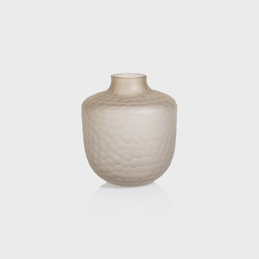 Arosa Cut Glass Frosted VaseTaupe 8.5" x 9.5"