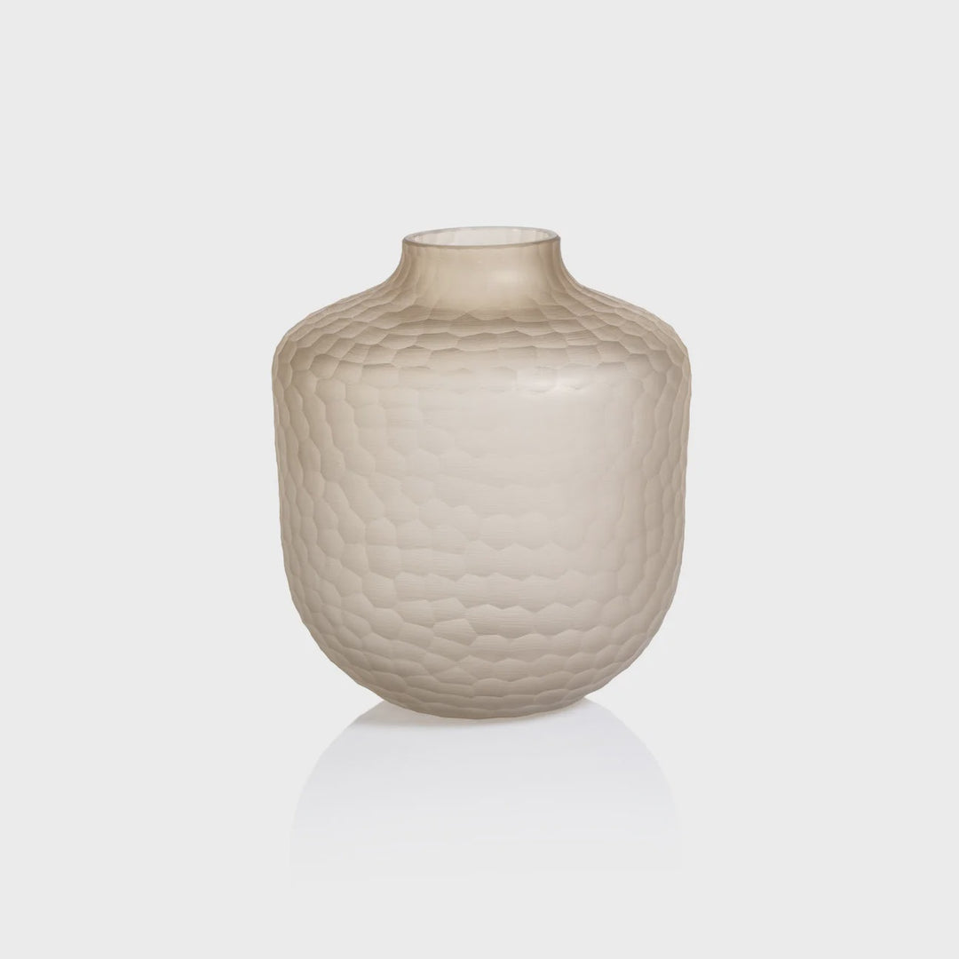 Arosa Cut Glass Frosted Vase - Taupe 10" x 11.75" Large