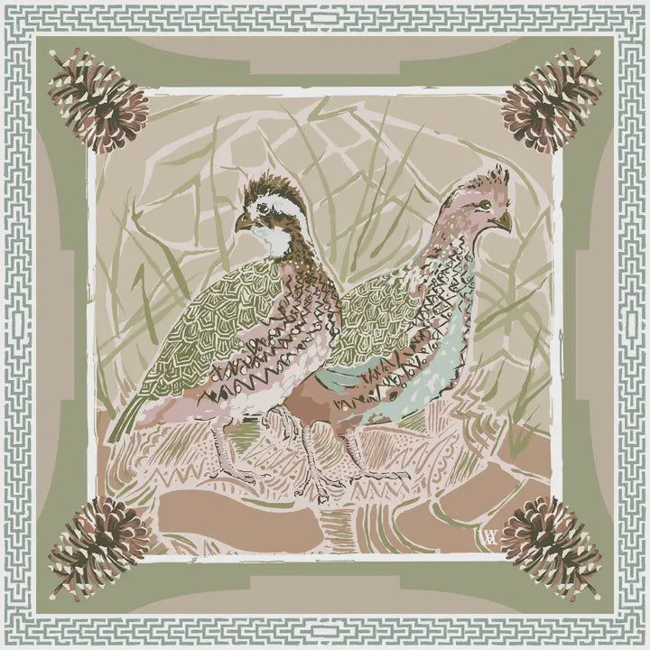 Pink Quail Pair - Double-Sided Silk Scarf