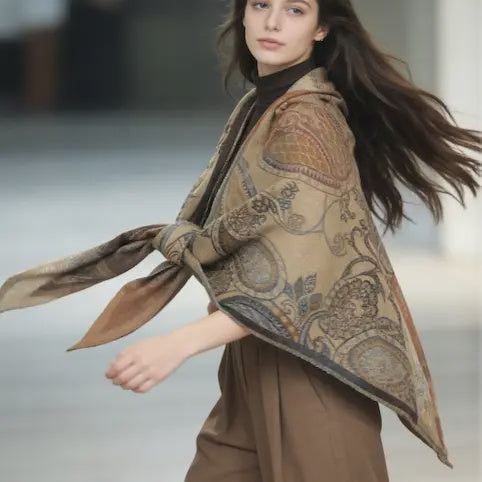 Paisley Print Triangle Wrap in Tan