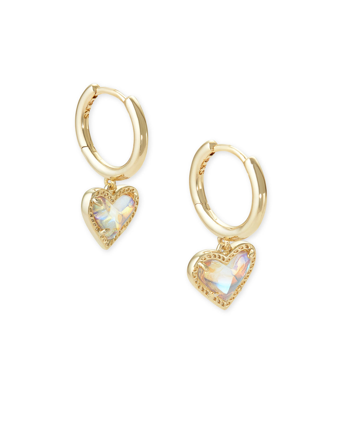 Kendra Scott Ari Heart Gold Huggie Earrings in Gold Dichroic Glass