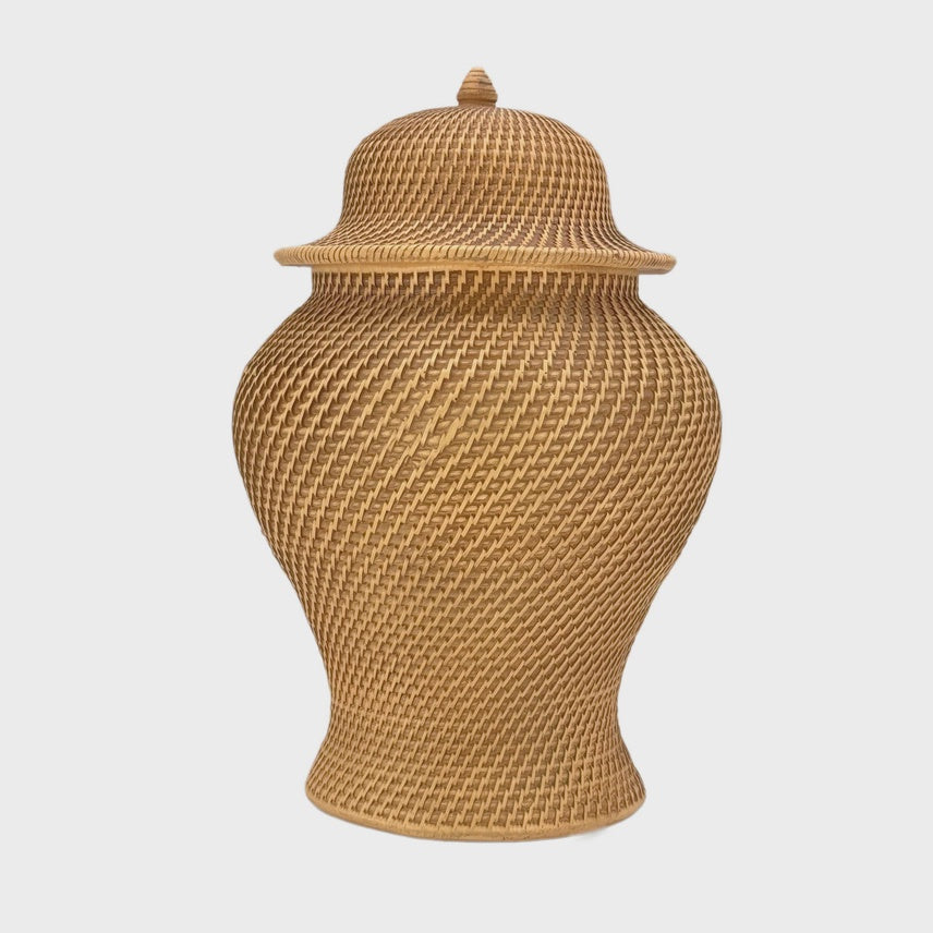 16" Faux Wicker Polyresin Ginger Jar