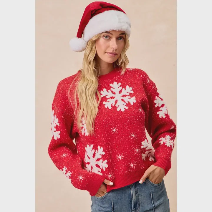 Christmas Theme Snowflower Artwork Sweater