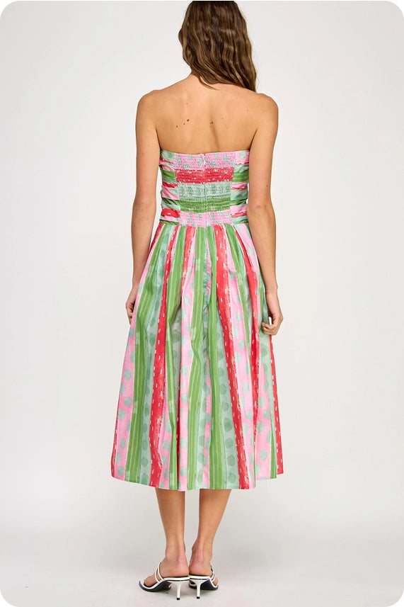 Tube Pleated Print Long Dress