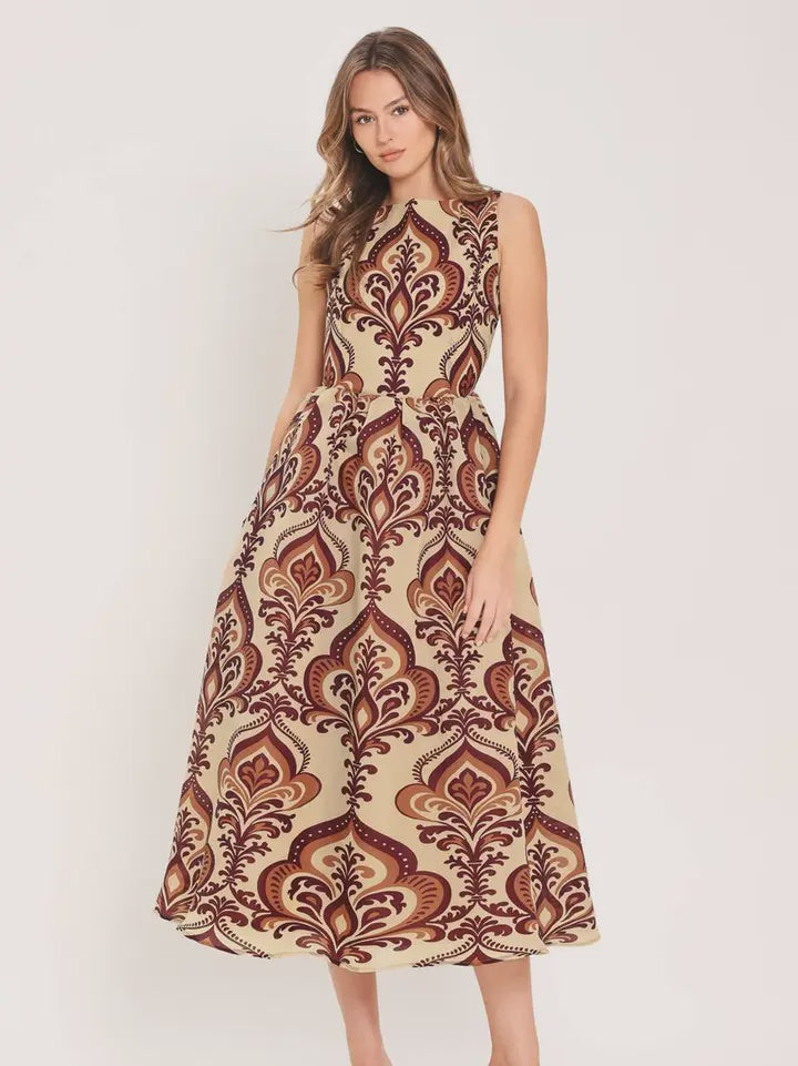 Focus On You Taupe Printed Midi Dress