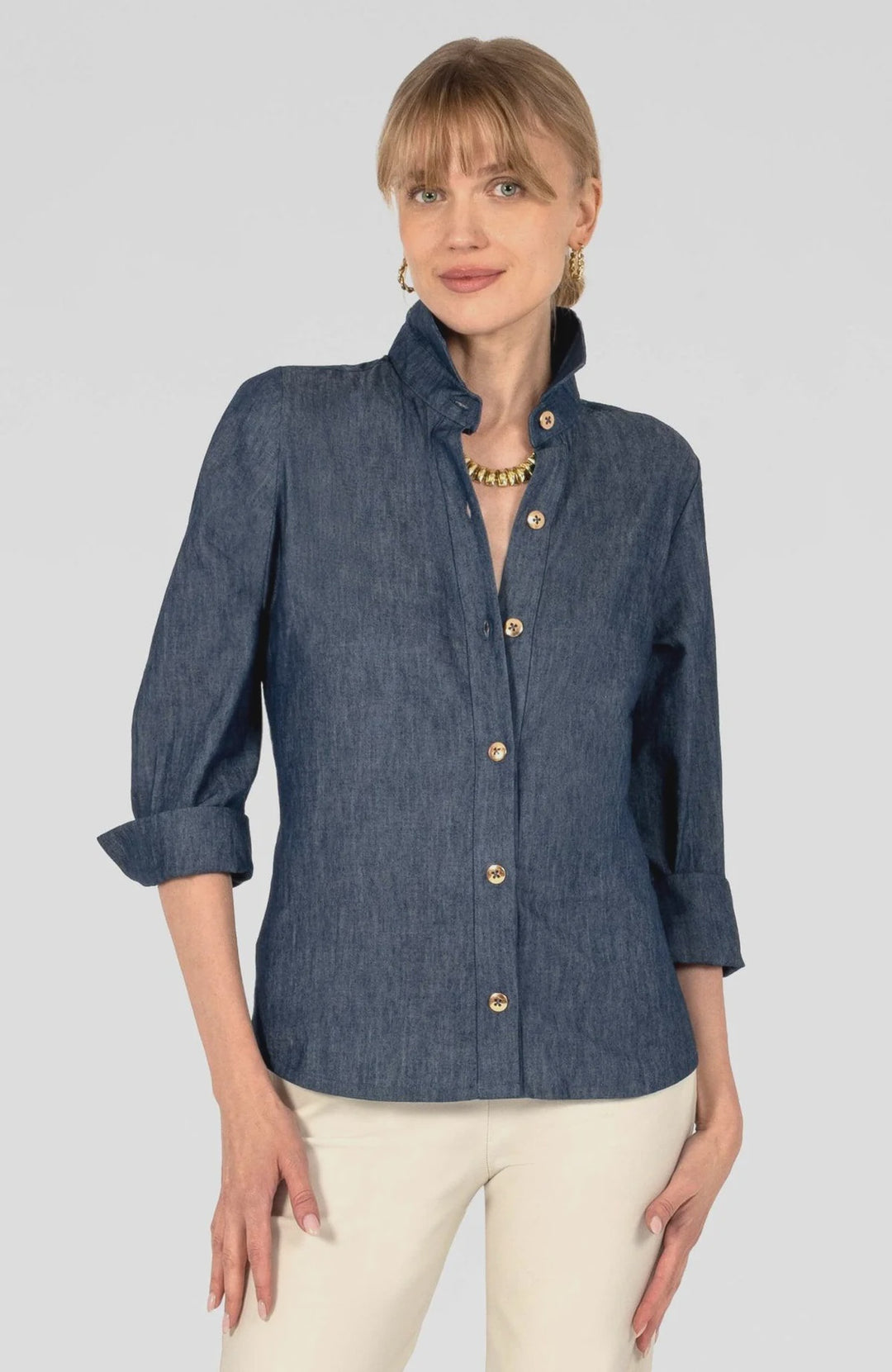 Gretchen Scott Boyfriend Shirt in Chambray Blue