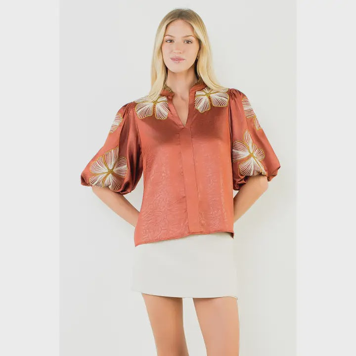 All Set Floral Top in Rust