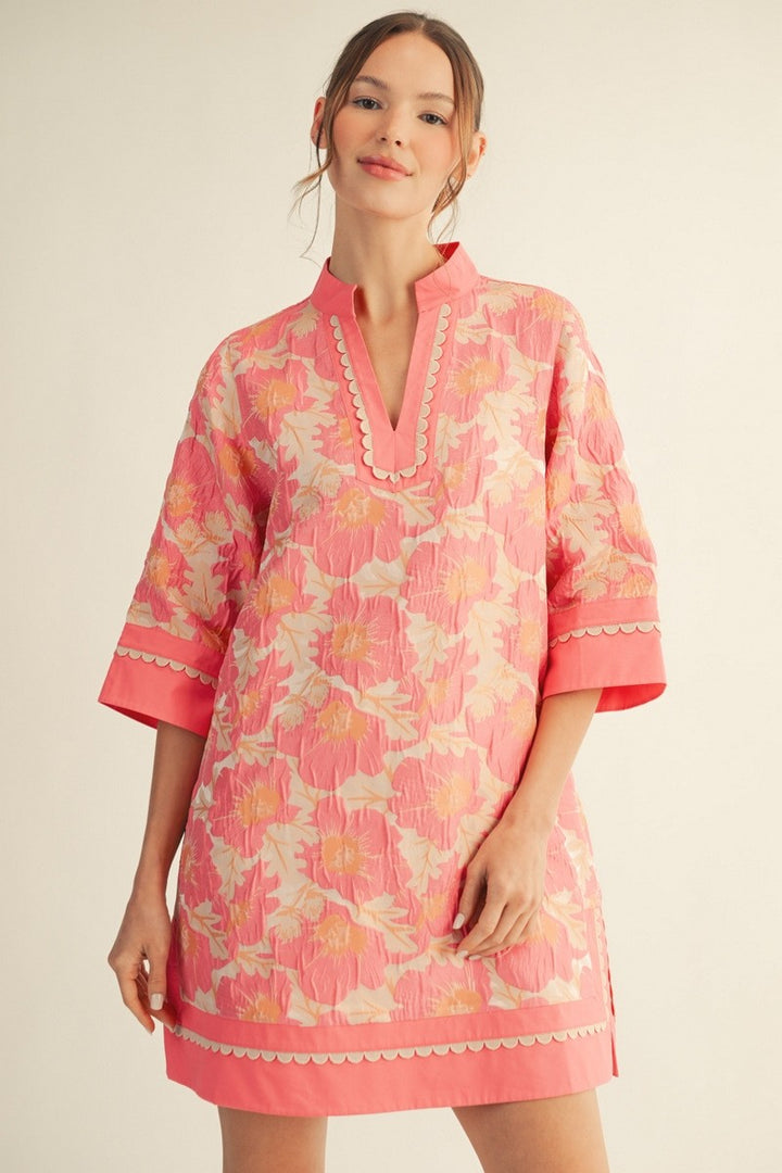 Pink Floral Jacquard Dress