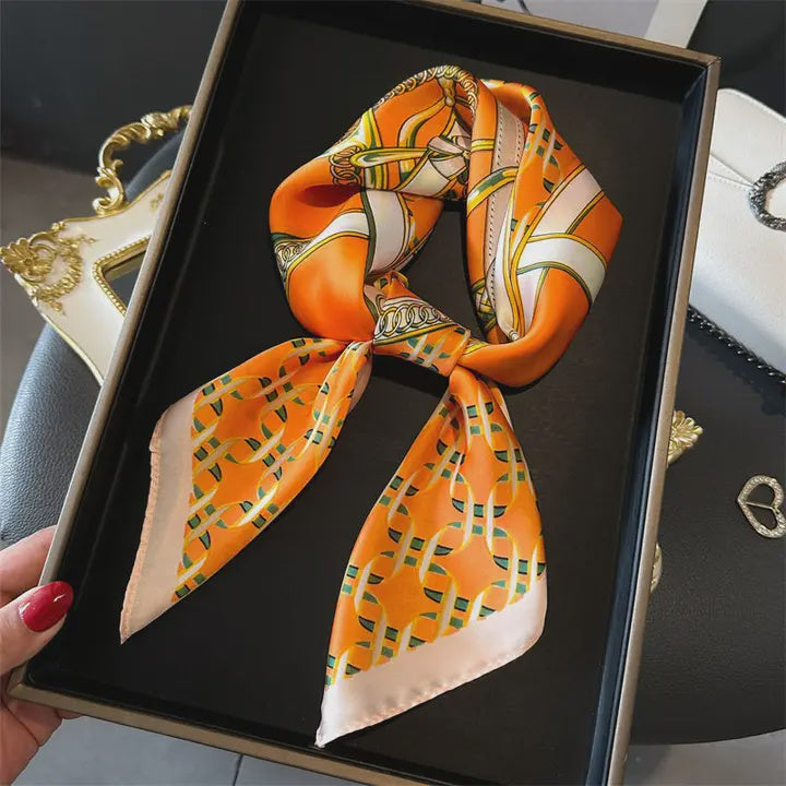 Versatile Printed Square Scarf in Orange