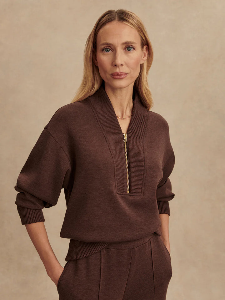 Varley Sally Half-Zip Sweat in Coffee Bean Marl