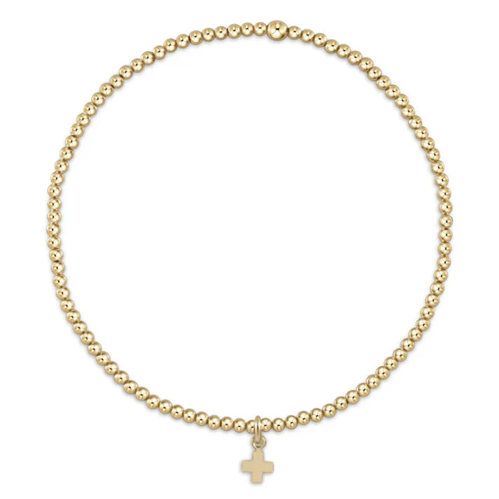 enewton 6.25" Classic Gold 2mm Bead Bracelet - Signature Cross Small Gold Charm