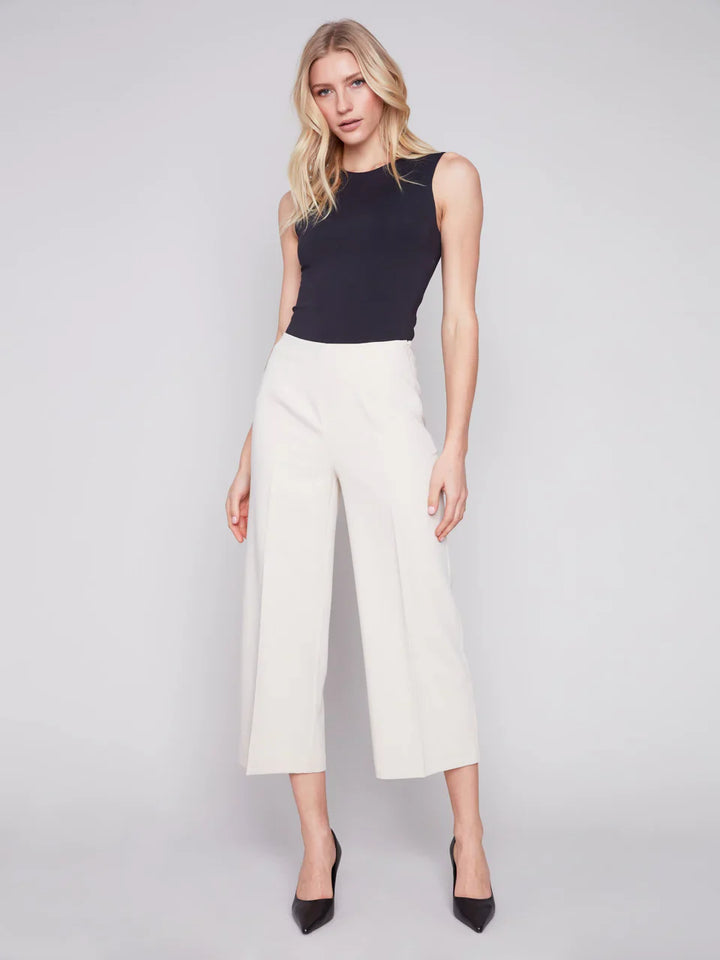 Charlie B Beige Wide Leg Side Zip Pant