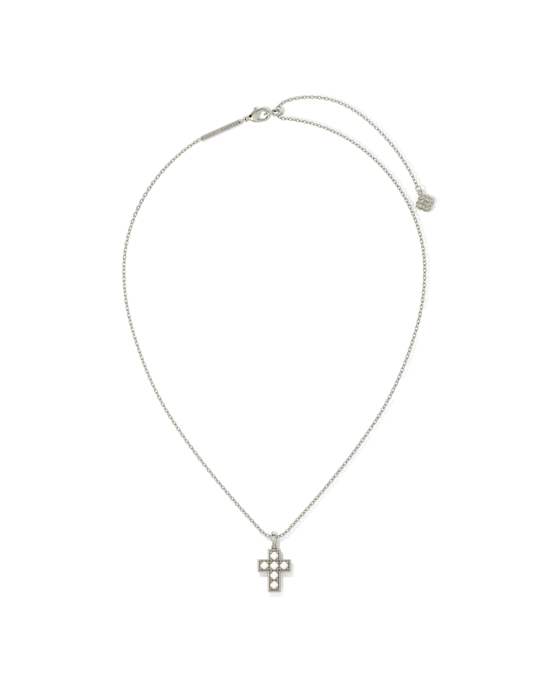 Kendra Scott Pearl Gold Cross Short Pendant Necklace in Silver White Pearl