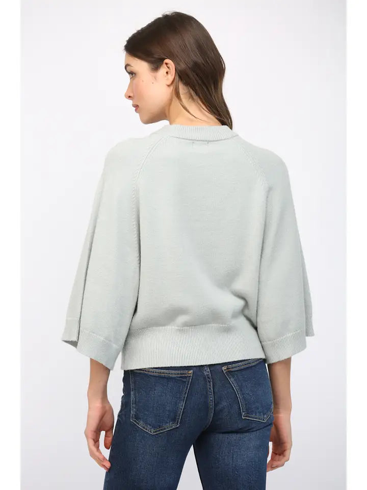 Green Wide Sleeve Crew Sweater