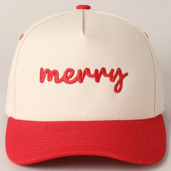 Merry Text Embroidery Canvas Baseball Cap