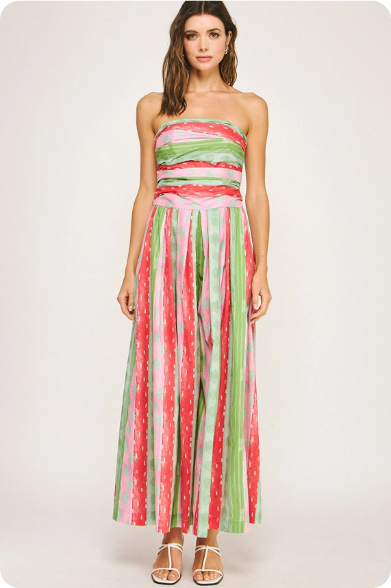 Tube Pleated Print Jumpsuit
