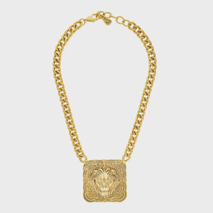 Square Gold Lion's Head Necklace