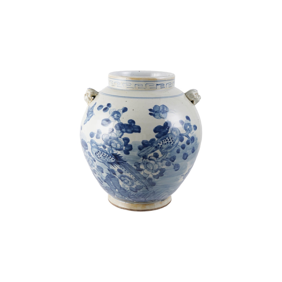 Hand-Painted Stoneware Vintage Reproduction Cachepot w/ Floral Pattern