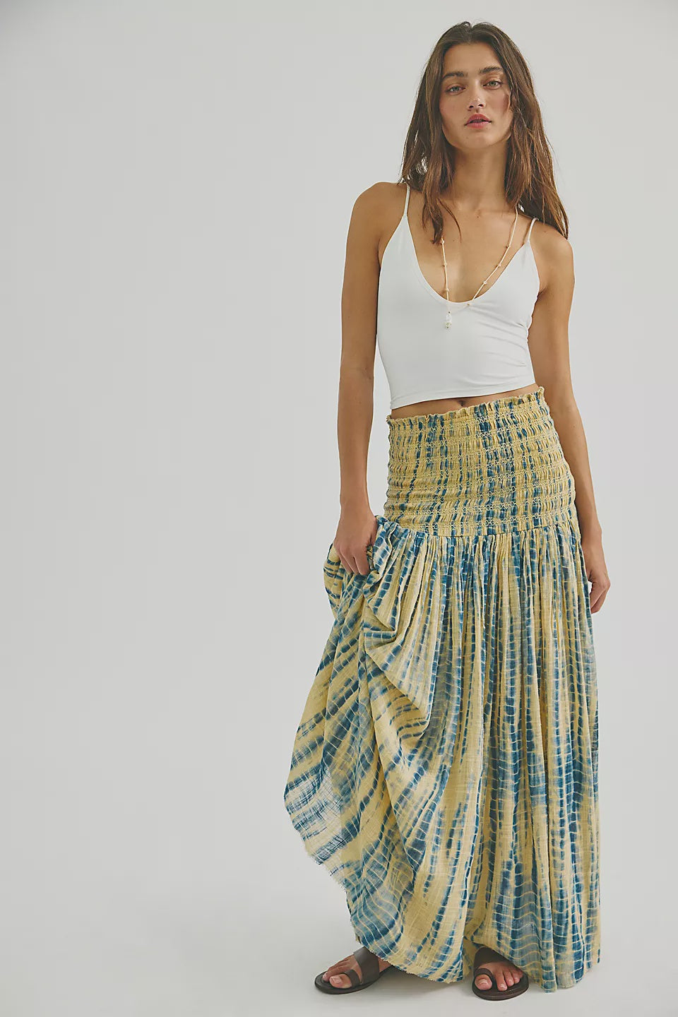 Free People FP One Ravenna Printed Convertible Maxi Skirt in Bluebird Combo