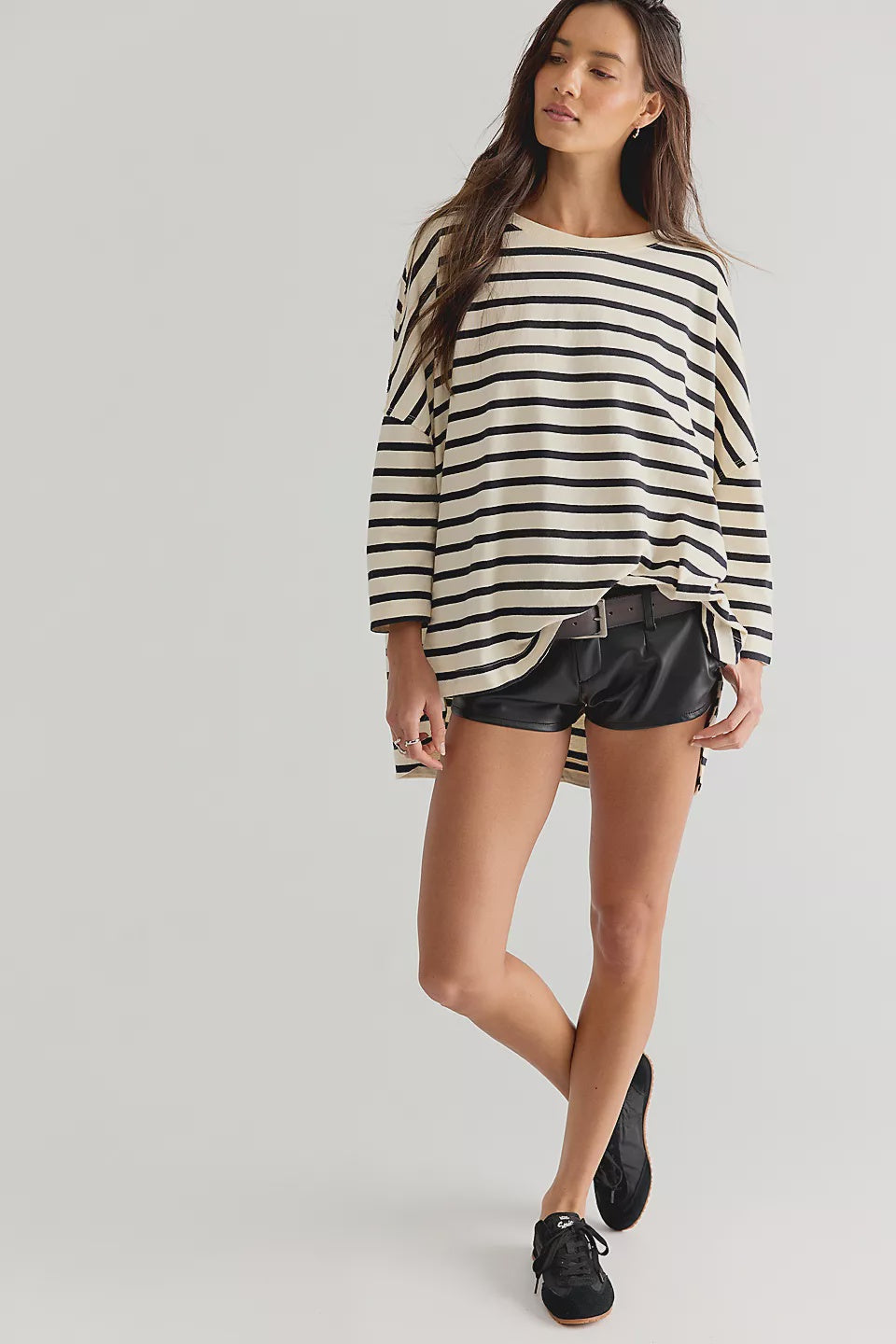 Free People WTF Two Sense Long Sleeve Top Ivory Combo
