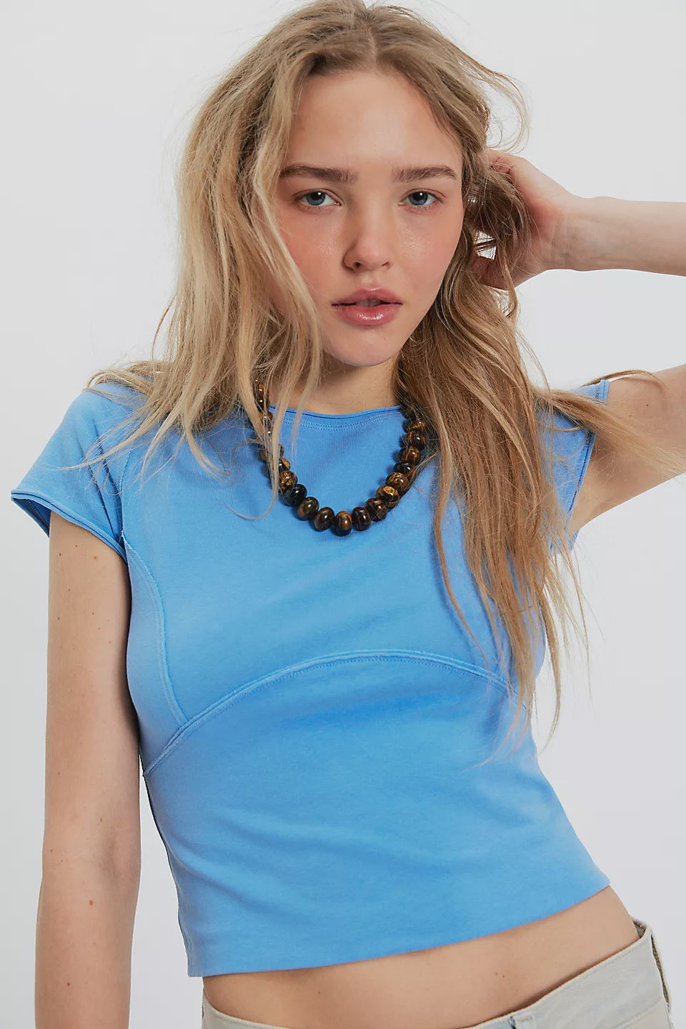 Free People We The Free Protagonist Cropped Cap Sleeve Tee in Dream Blue