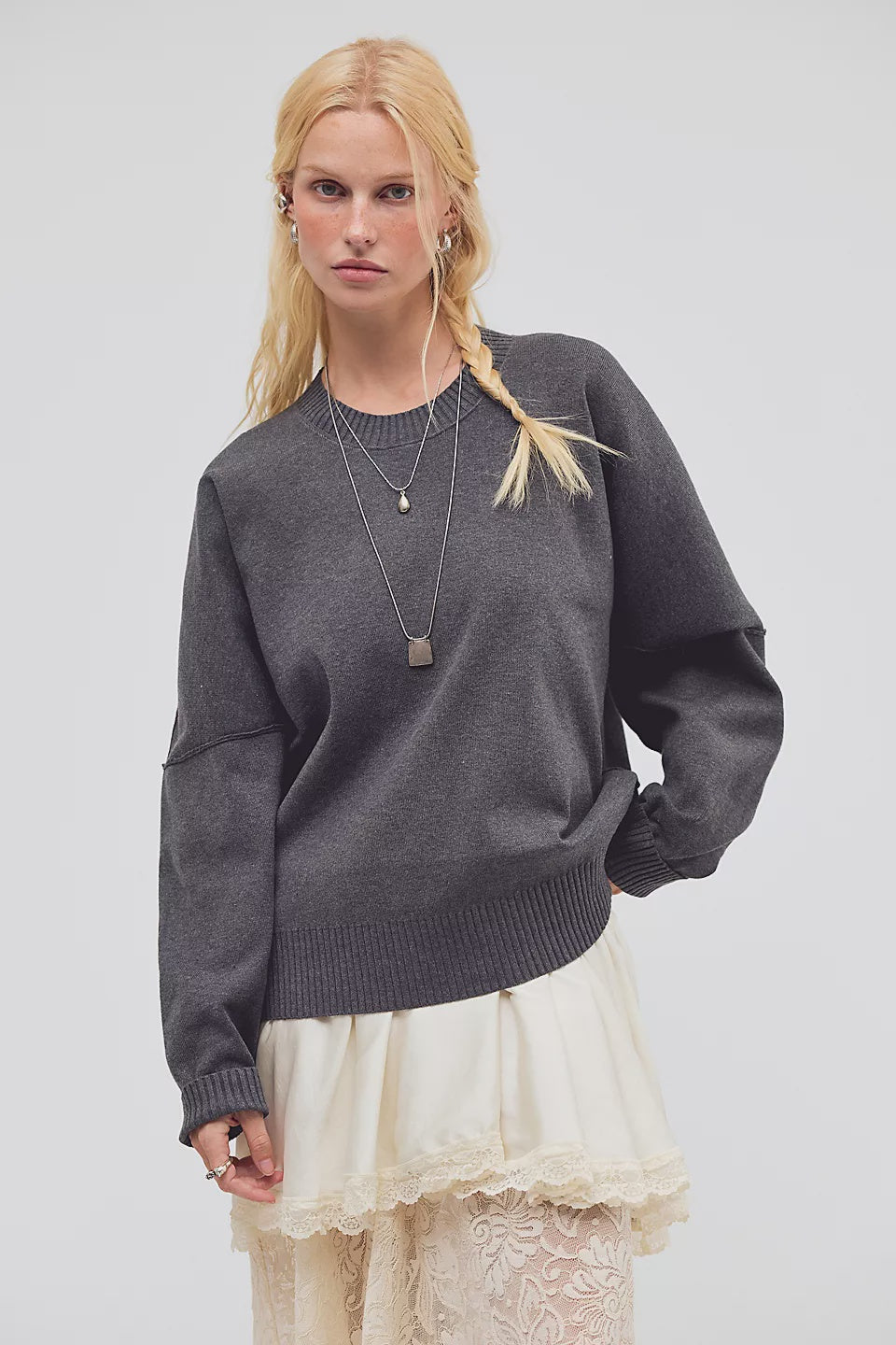 Free People Alma Pullover in Charcoal Heather