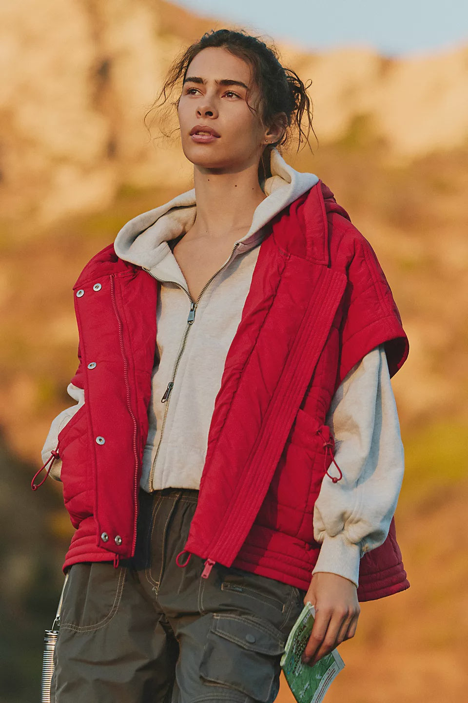 Free People Happy Trails Poncho in Candy Apple