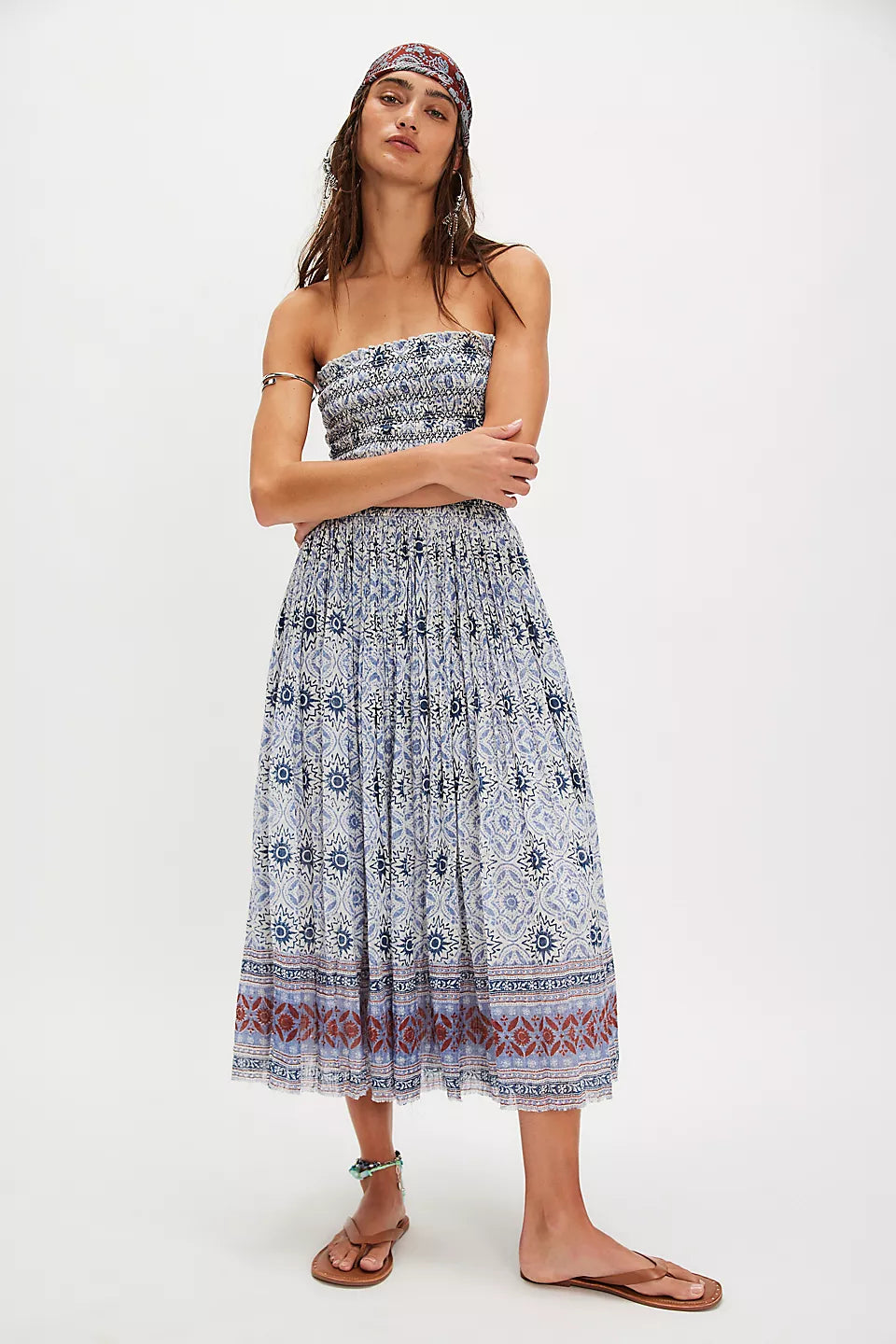 Free People FP One Ravenna Printed Convertible Maxi Skirt in Bluebird Combo