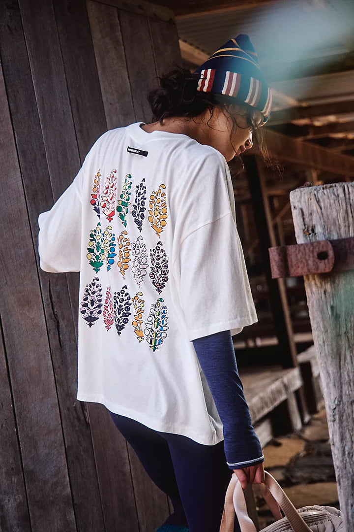 Free People Movement Tackle Logo Tee in Urban Buti White