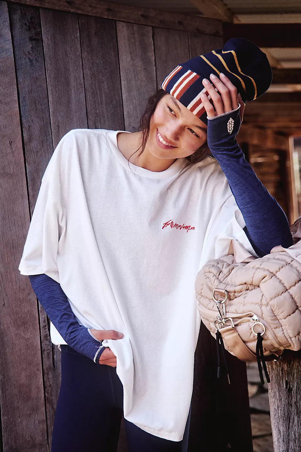 Free People Movement Tackle Logo Tee in Urban Buti White