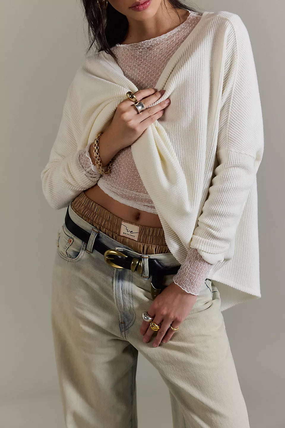 Free People Movement Latte Blues Thermal Solid in Alabaster Cream