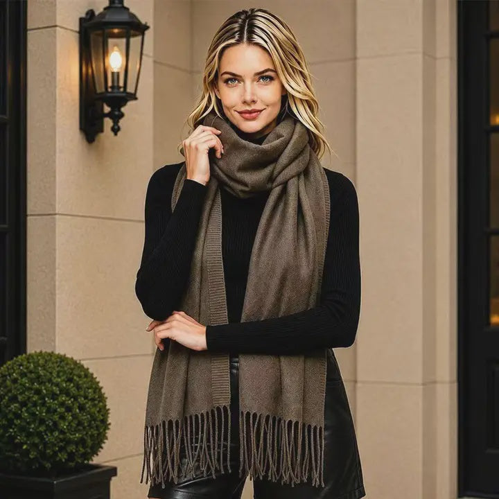 Classic Plain Fringe Scarf in Olive Green