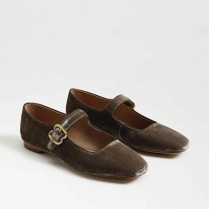 Sam Edelman Michaela Mary Jane Flat in Dark Silver Sage Velvet