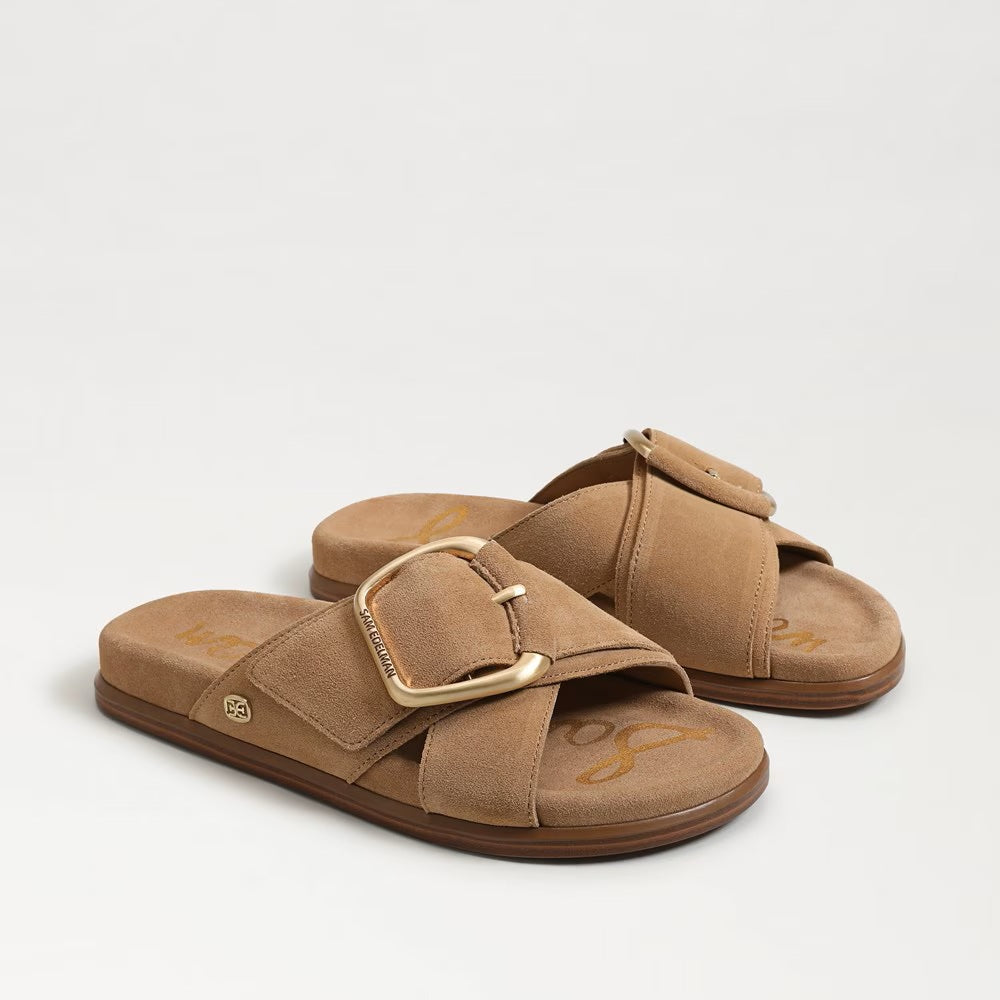 Sam Edelman Darla Buckle Slide Sandal in Cyprus Tan Suede