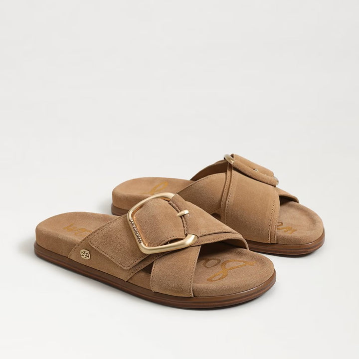 Sam Edelman Darla Buckle Slide Sandal in Cyprus Tan Suede