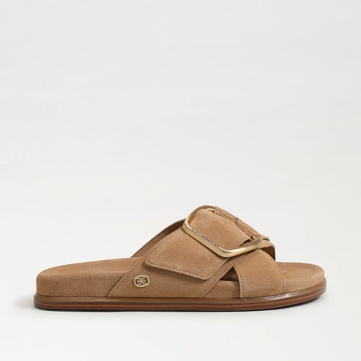 Sam Edelman Darla Buckle Slide Sandal in Cyprus Tan Suede