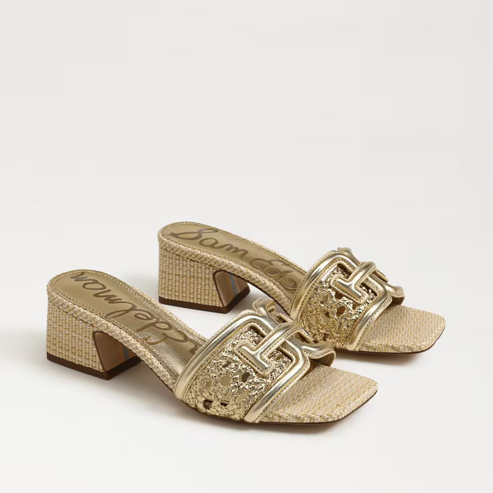 Sam Edelman Waylon Weave Slide Sandal in Amber Gold Leather