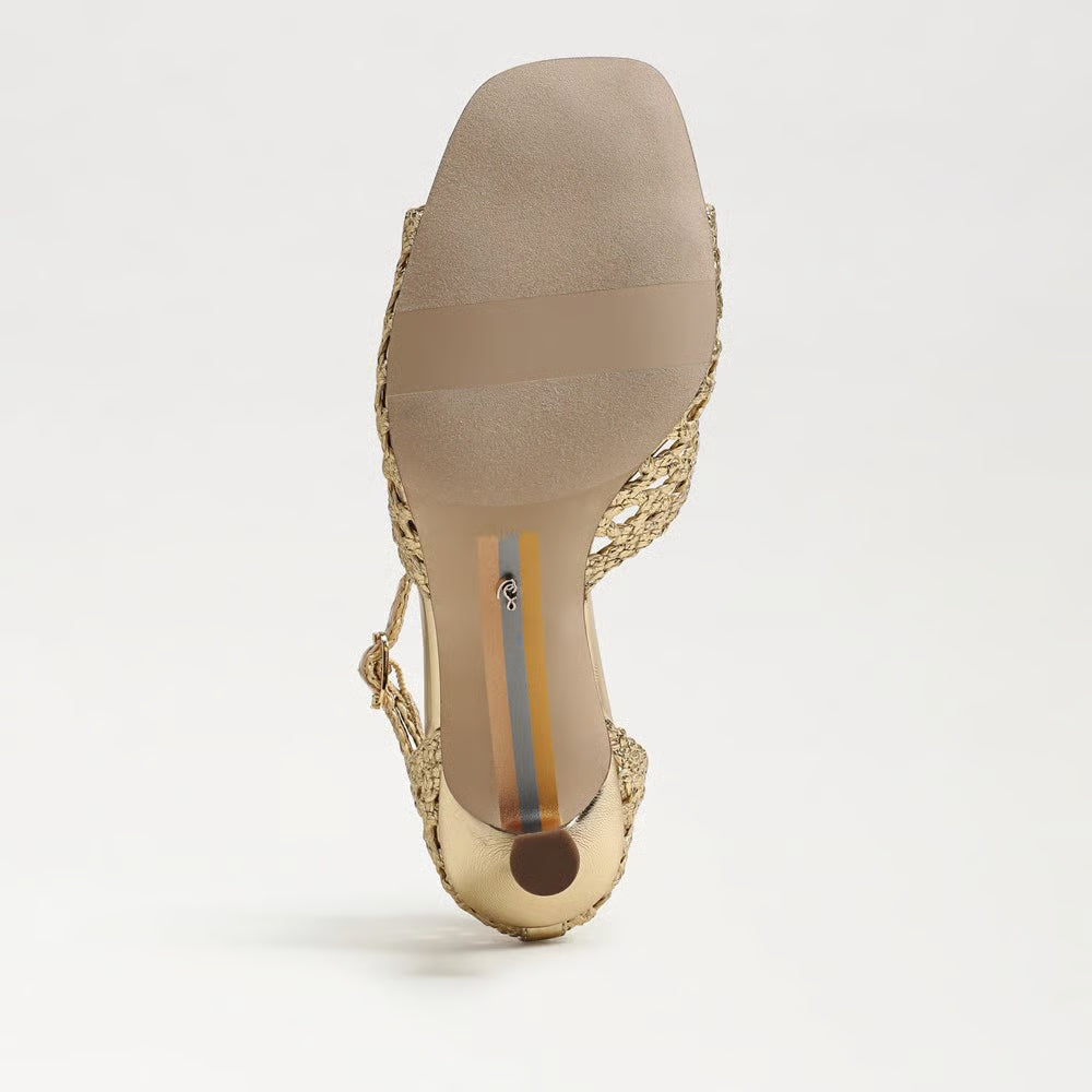 Sam Edelman Peyton Kitten Heel Sandal in Amber Gold Faux Raffia