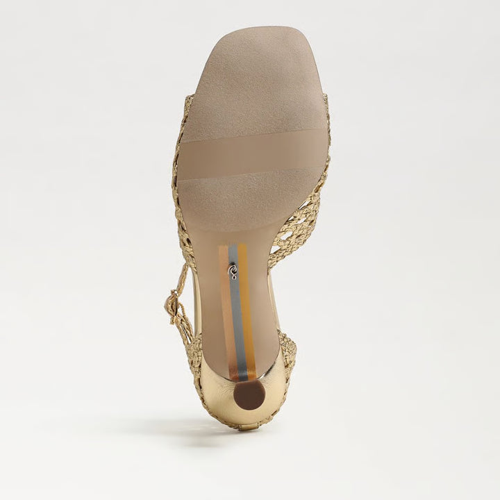 Sam Edelman Peyton Kitten Heel Sandal in Amber Gold Faux Raffia