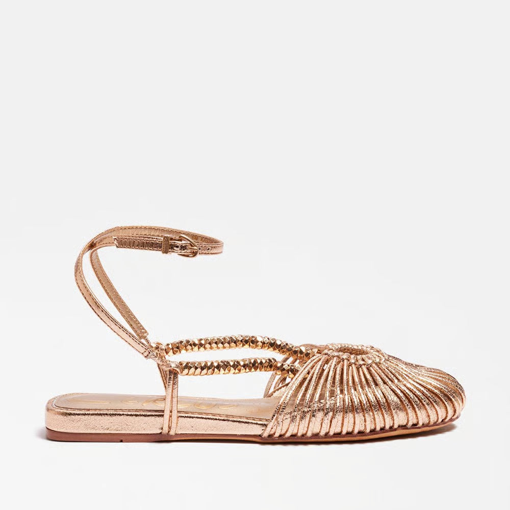 Circus NY by Sam Edelman Kassie Ankle Strap Flat in Antique Gold Faux Leather
