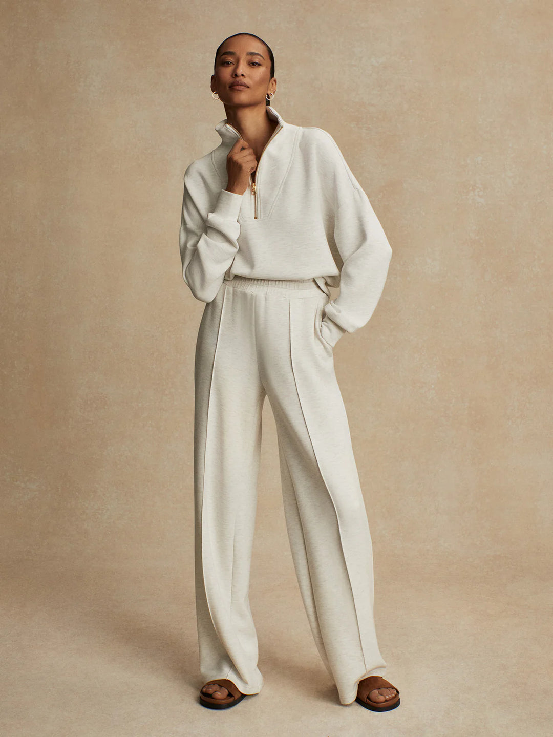 Varley The Wide Leg Pant 30" in Ivory Marl