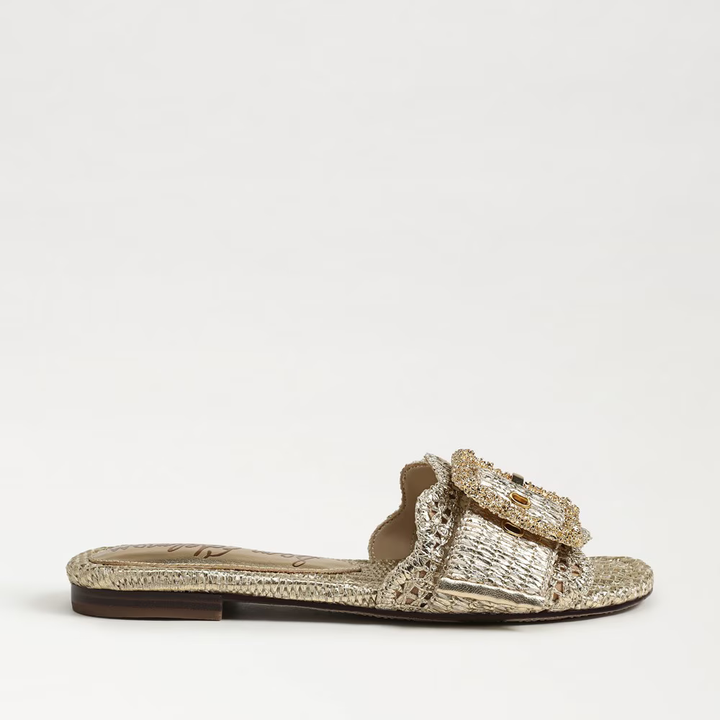 Sam Edelman Bambi Slide Sandal in Amber Gold Raffia