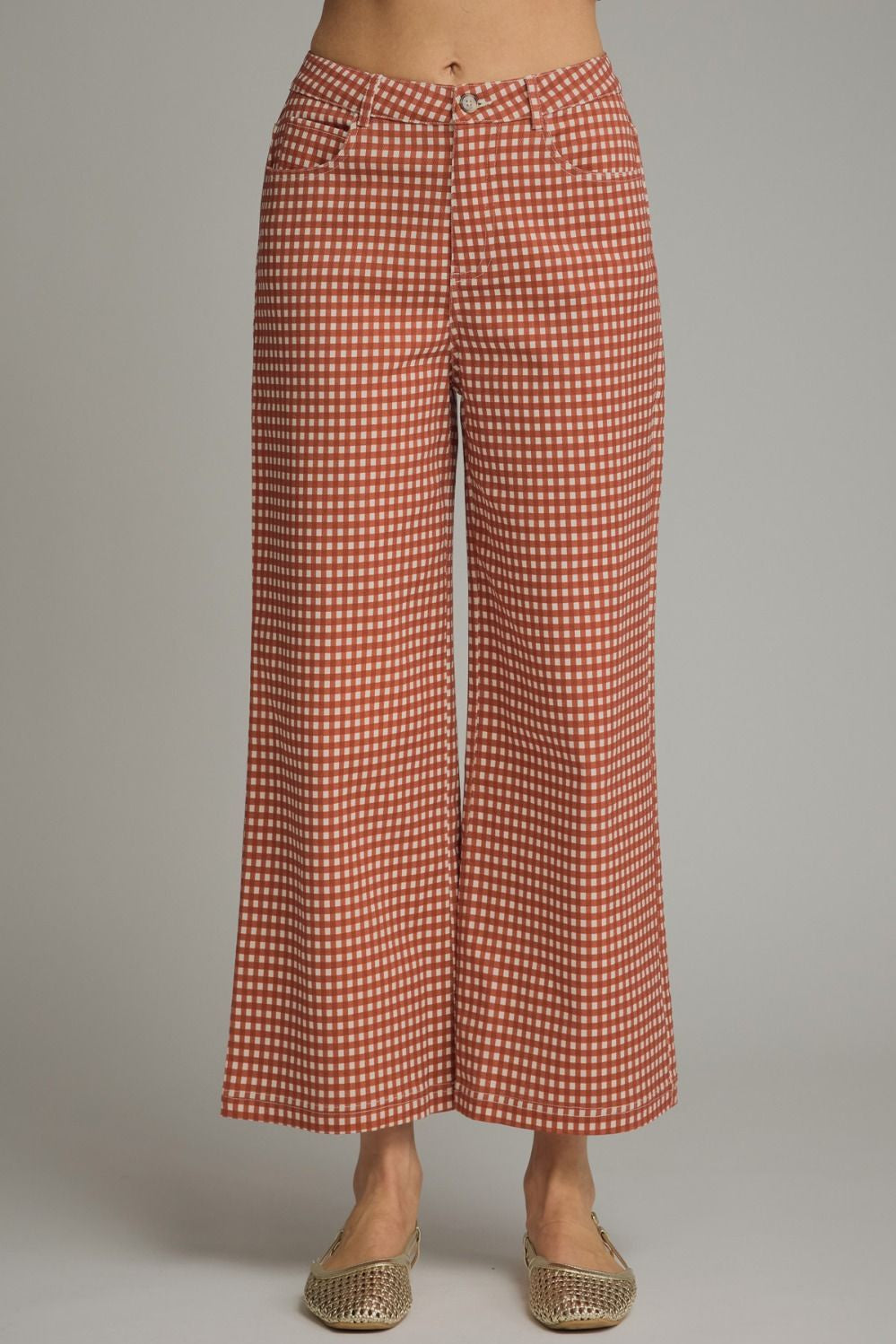 Gingham Straight Leg Pants in Rust