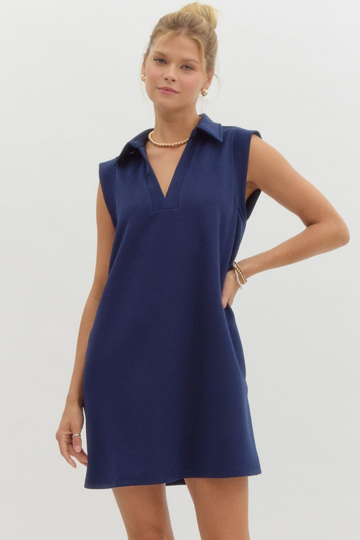 Out For A Stroll Sleeveless Dress in Navy