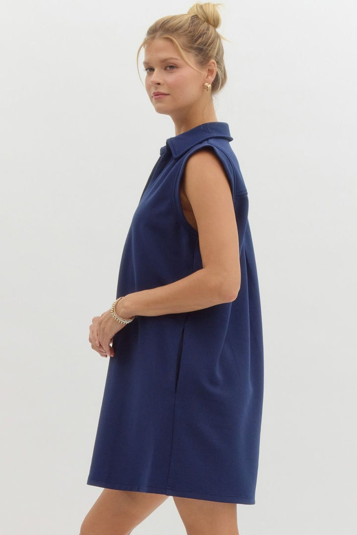 Out For A Stroll Sleeveless Dress in Navy