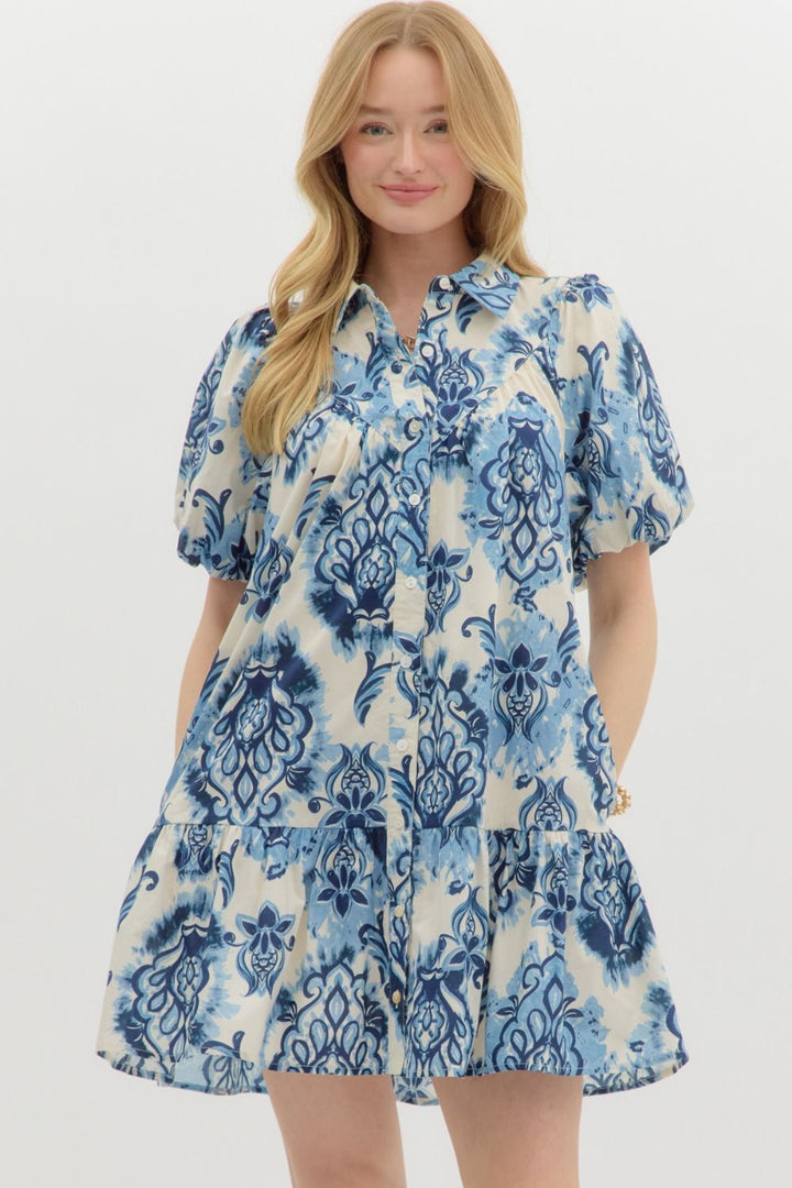Something To See Blue Floral Printed Dress