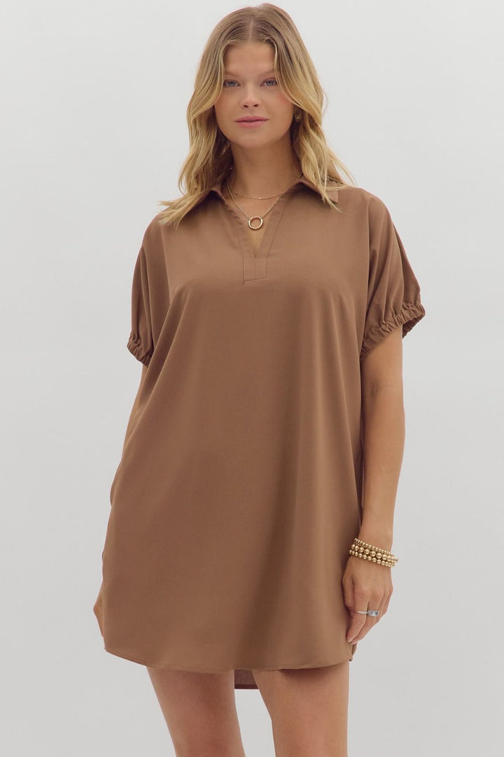 Keep You Guessing Dress in Mocha