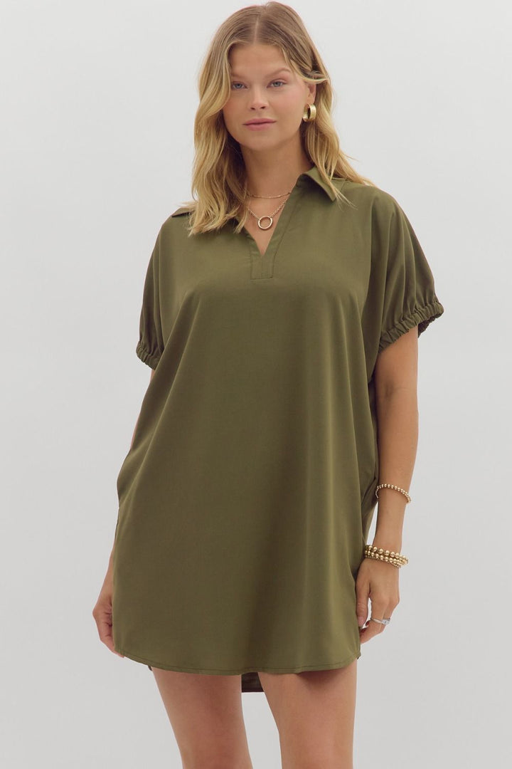 Keep You Guessing Dress in Olive