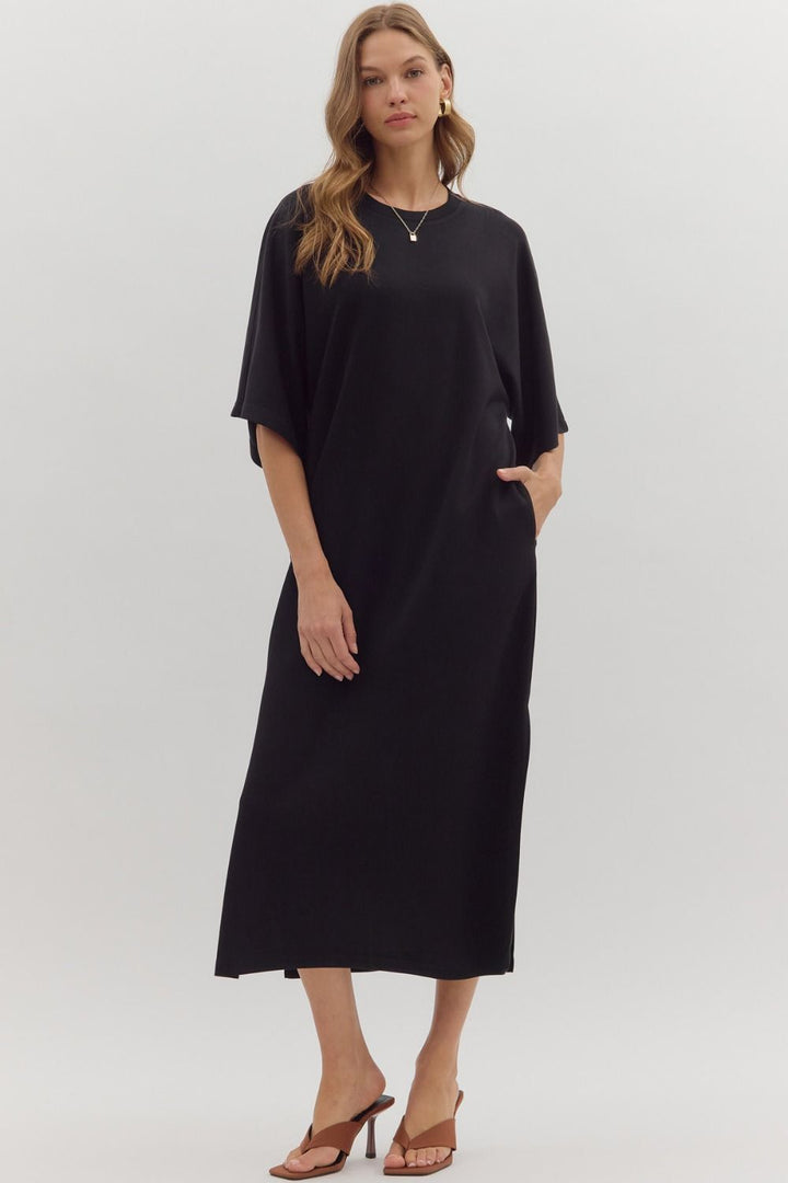 Always On Time Midi Dress in Black